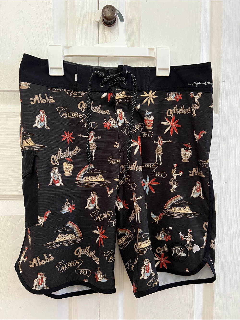 Quiksilver Black Hawaiian Aloha Board Shorts